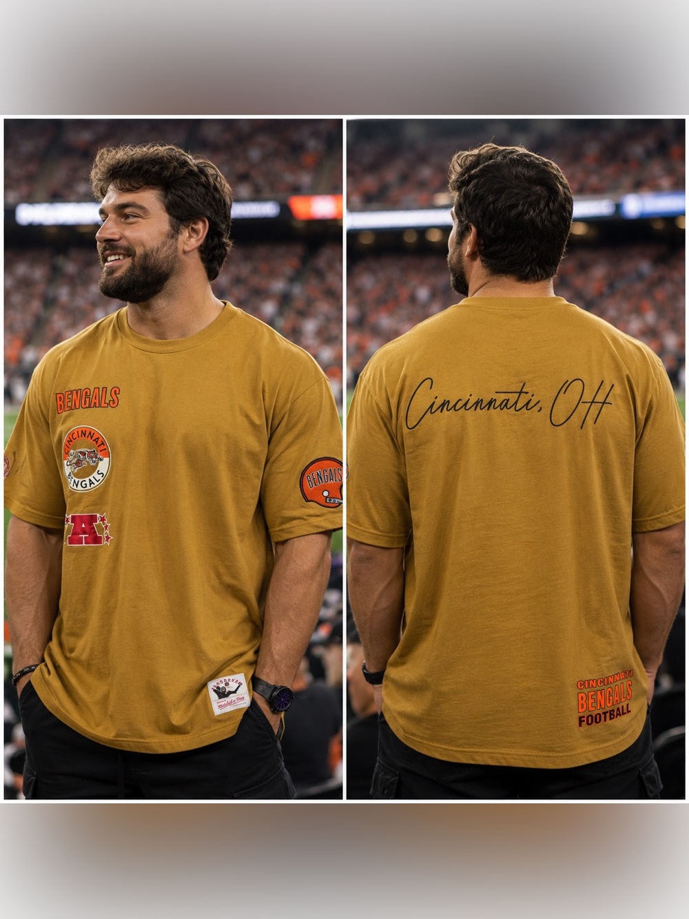 🆕 Mitchell & Ness Cincinnati Bengals Double Clutch Premium T-Shirt Men’s XL